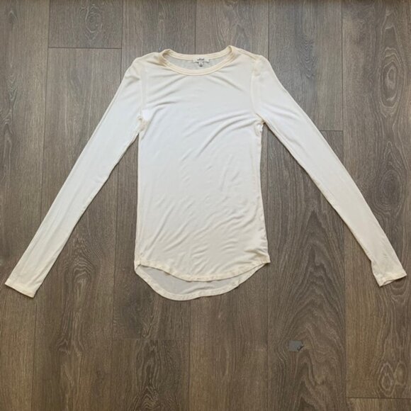 Aritzia Wilfred Top Long Sleeve Crewneck Bodycon Stretch Cream Size XS - Picture 4 of 8